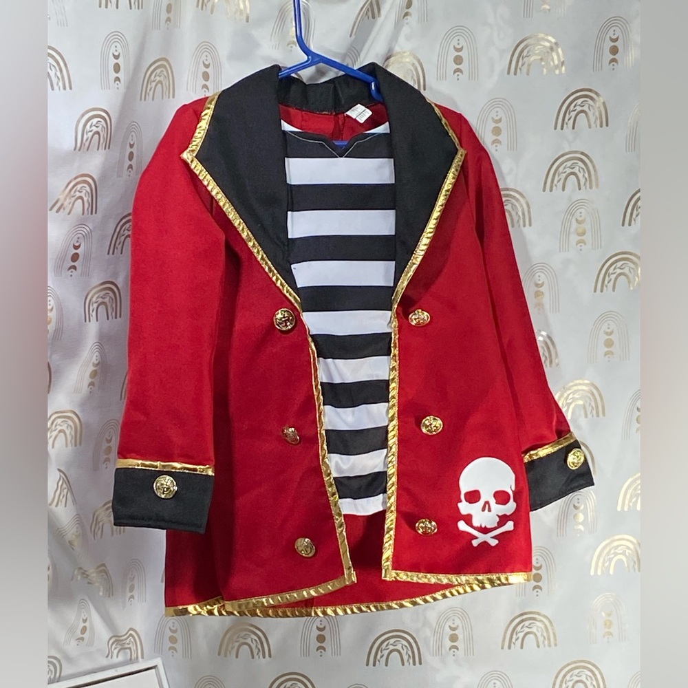 Kids Red Pirate Captain Costume Jacket with Skull Accent